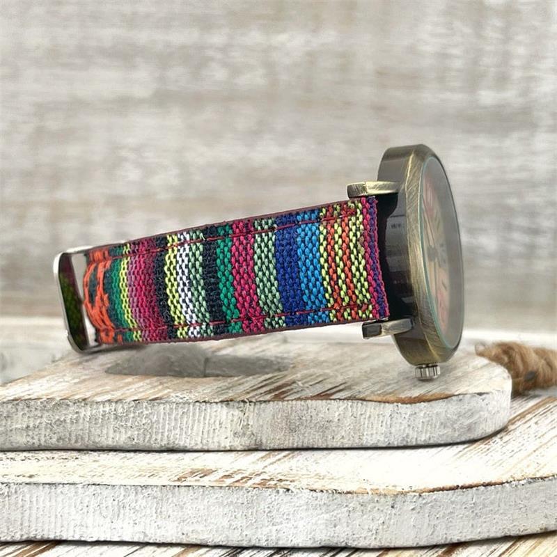 Polshorloge met Gevlochten Band Regenboogpatroon Vintage Brons Verstelbaar Dameshorloge 3.5cm Kwarts | Sansoti