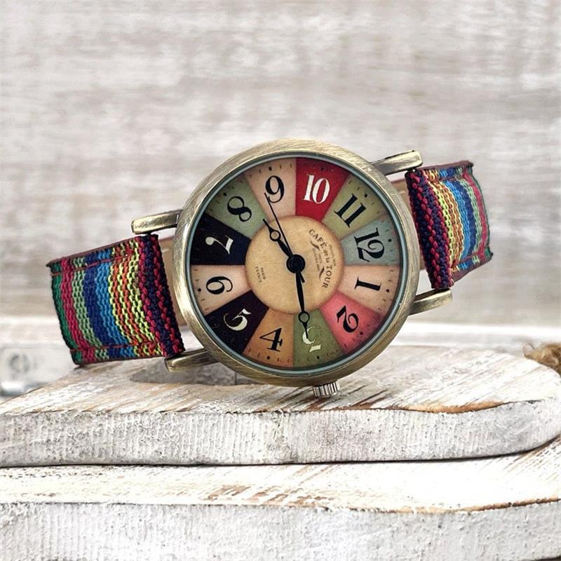 Polshorloge met Gevlochten Band Regenboogpatroon Vintage Brons Verstelbaar Dameshorloge 3.5cm Kwarts | Sansoti