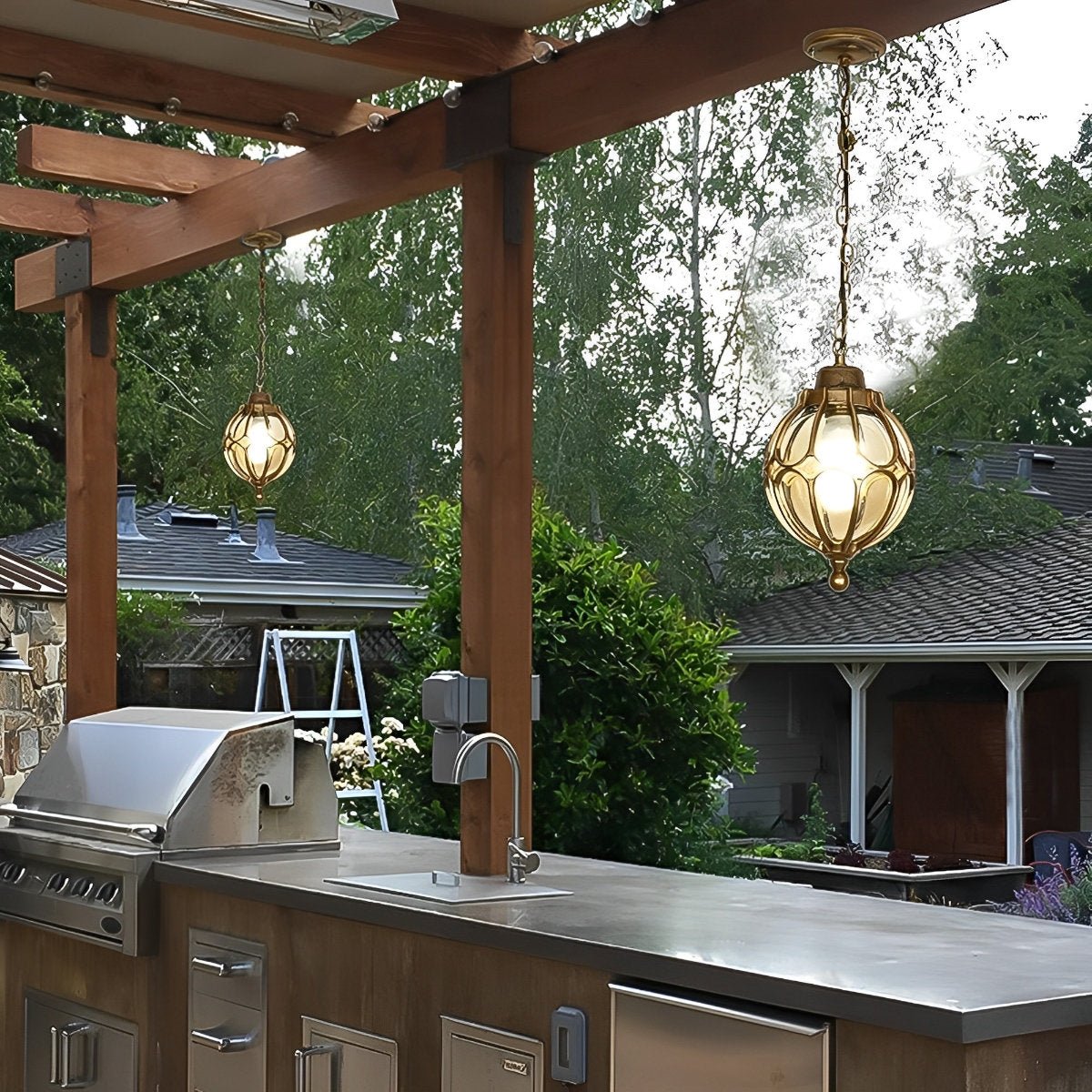 Waterproof Aluminum Globe Pendant Light for Garden, Veranda, Balcony, Hallway, Outdoor Lighting, IP54 Weather-Resistant | Sansoti