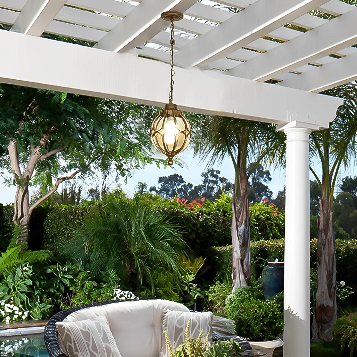 Waterproof Aluminum Globe Pendant Light for Garden, Veranda, Balcony, Hallway, Outdoor Lighting, IP54 Weather-Resistant | Sansoti