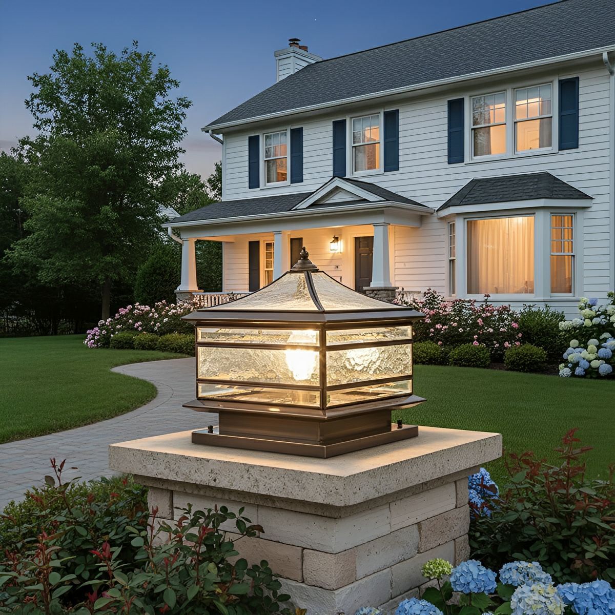 Copper Post Cap Lamp for Fence Post with Tempered Glass IP65 Waterproof Garden Lighting Vintage Column Outdoor Lamp | Sansoti