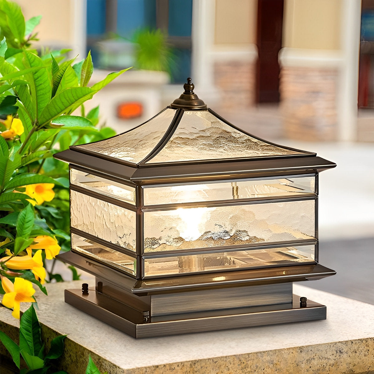 Paallamp Koper Glas IP65 Zonne-energie Bedraad Tuin Hek Poort Villa Buitenlamp Sokkel Kolom Klassiek Sfeerverlichting | Sansoti