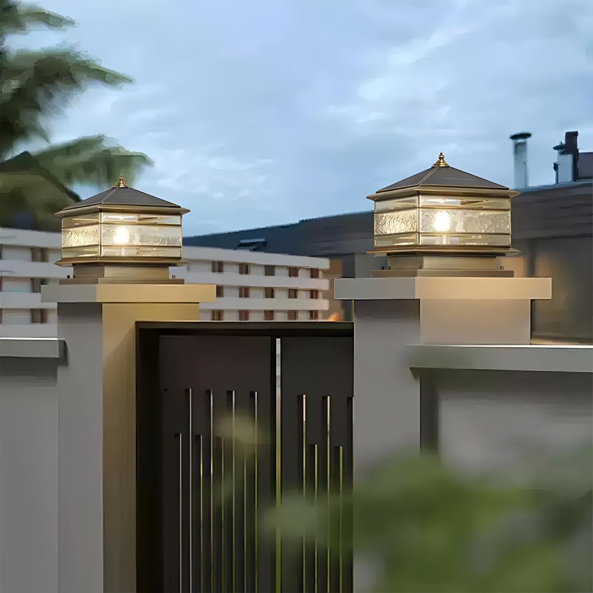 Paallamp Koper Glas IP65 Zonne-energie Bedraad Tuin Hek Poort Villa Buitenlamp Sokkel Kolom Klassiek Sfeerverlichting | Sansoti