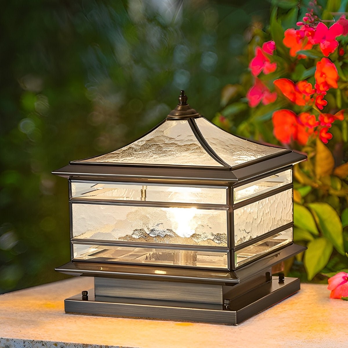 Paallamp Koper Glas IP65 Zonne-energie Bedraad Tuin Hek Poort Villa Buitenlamp Sokkel Kolom Klassiek Sfeerverlichting | Sansoti
