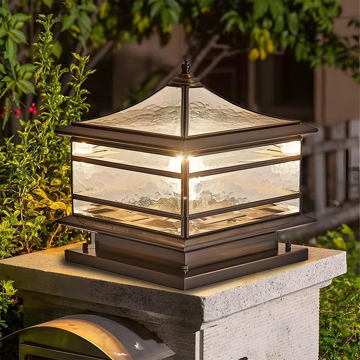 Paallamp Koper Glas IP65 Zonne-energie Bedraad Tuin Hek Poort Villa Buitenlamp Sokkel Kolom Klassiek Sfeerverlichting | Sansoti