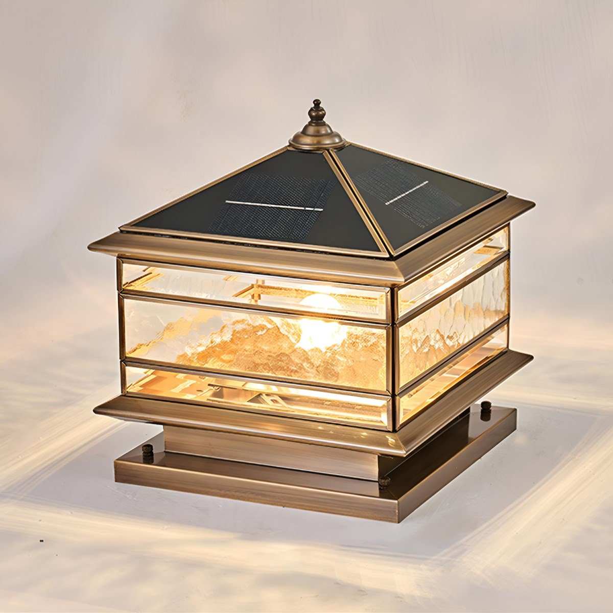 Paallamp Koper Glas IP65 Zonne-energie Bedraad Tuin Hek Poort Villa Buitenlamp Sokkel Kolom Klassiek Sfeerverlichting | Sansoti
