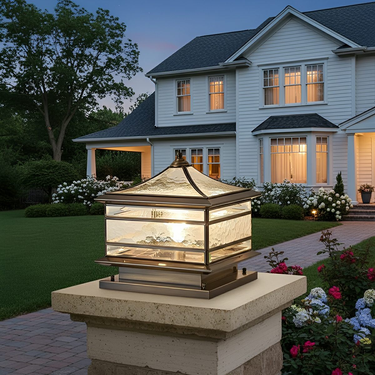 Copper Post Cap Lamp for Fence Post with Tempered Glass IP65 Waterproof Garden Lighting Vintage Column Outdoor Lamp | Sansoti