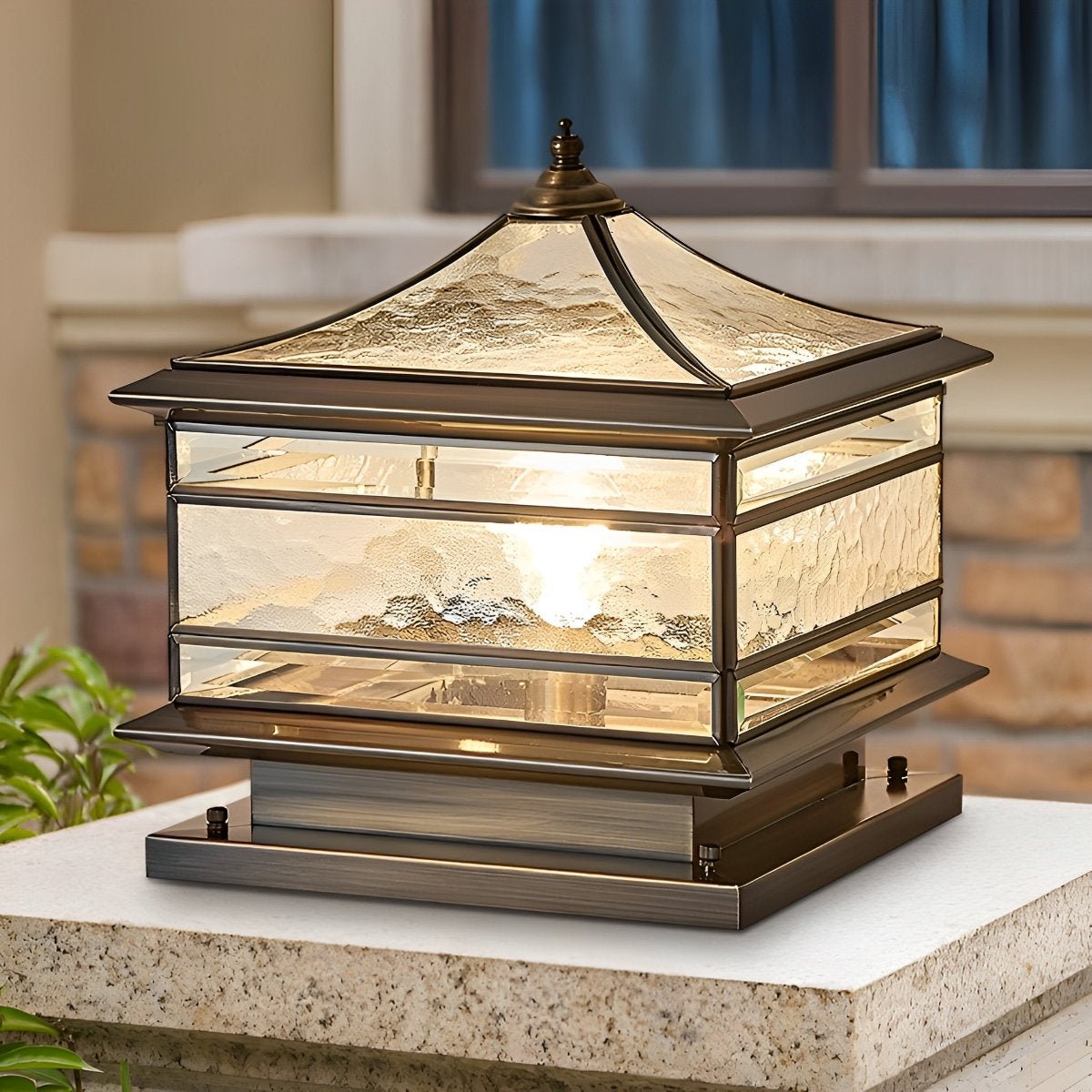 Paallamp Koper Glas IP65 Zonne-energie Bedraad Tuin Hek Poort Villa Buitenlamp Sokkel Kolom Klassiek Sfeerverlichting | Sansoti
