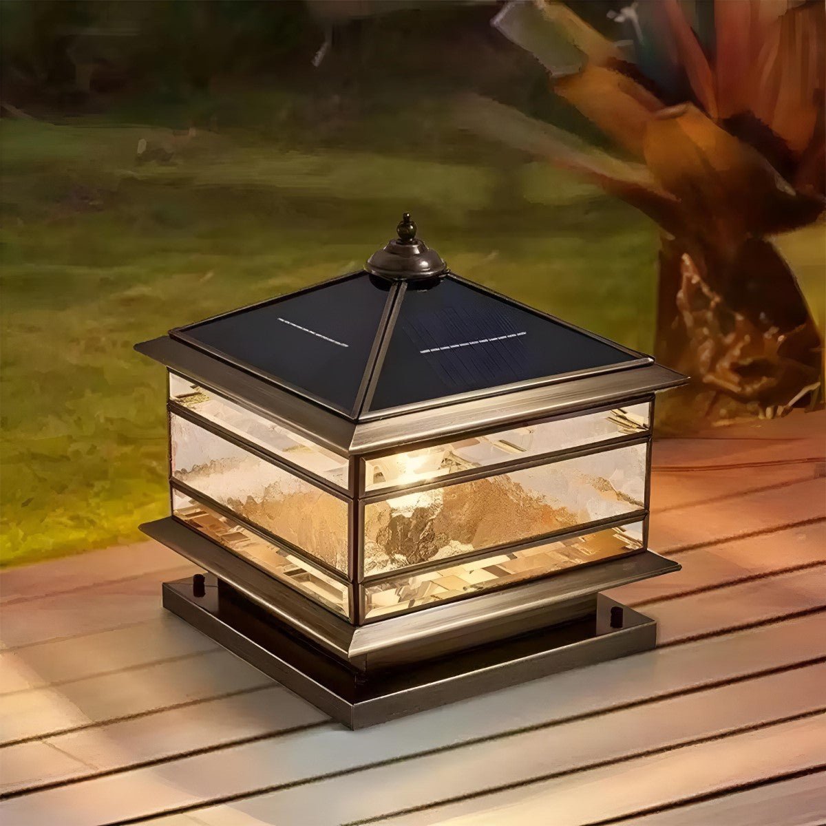 Paallamp Koper Glas IP65 Zonne-energie Bedraad Tuin Hek Poort Villa Buitenlamp Sokkel Kolom Klassiek Sfeerverlichting | Sansoti