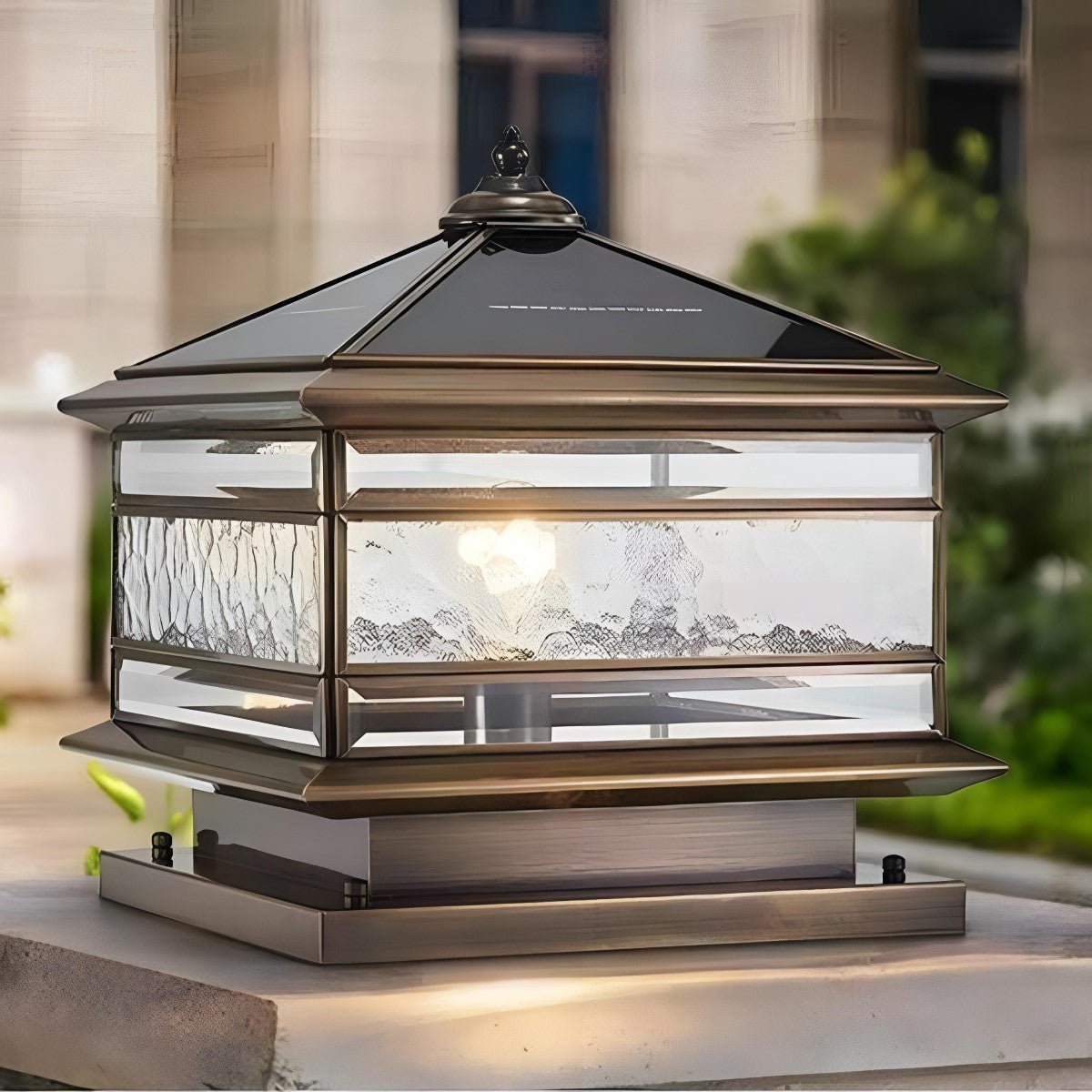Paallamp Koper Glas IP65 Zonne-energie Bedraad Tuin Hek Poort Villa Buitenlamp Sokkel Kolom Klassiek Sfeerverlichting | Sansoti