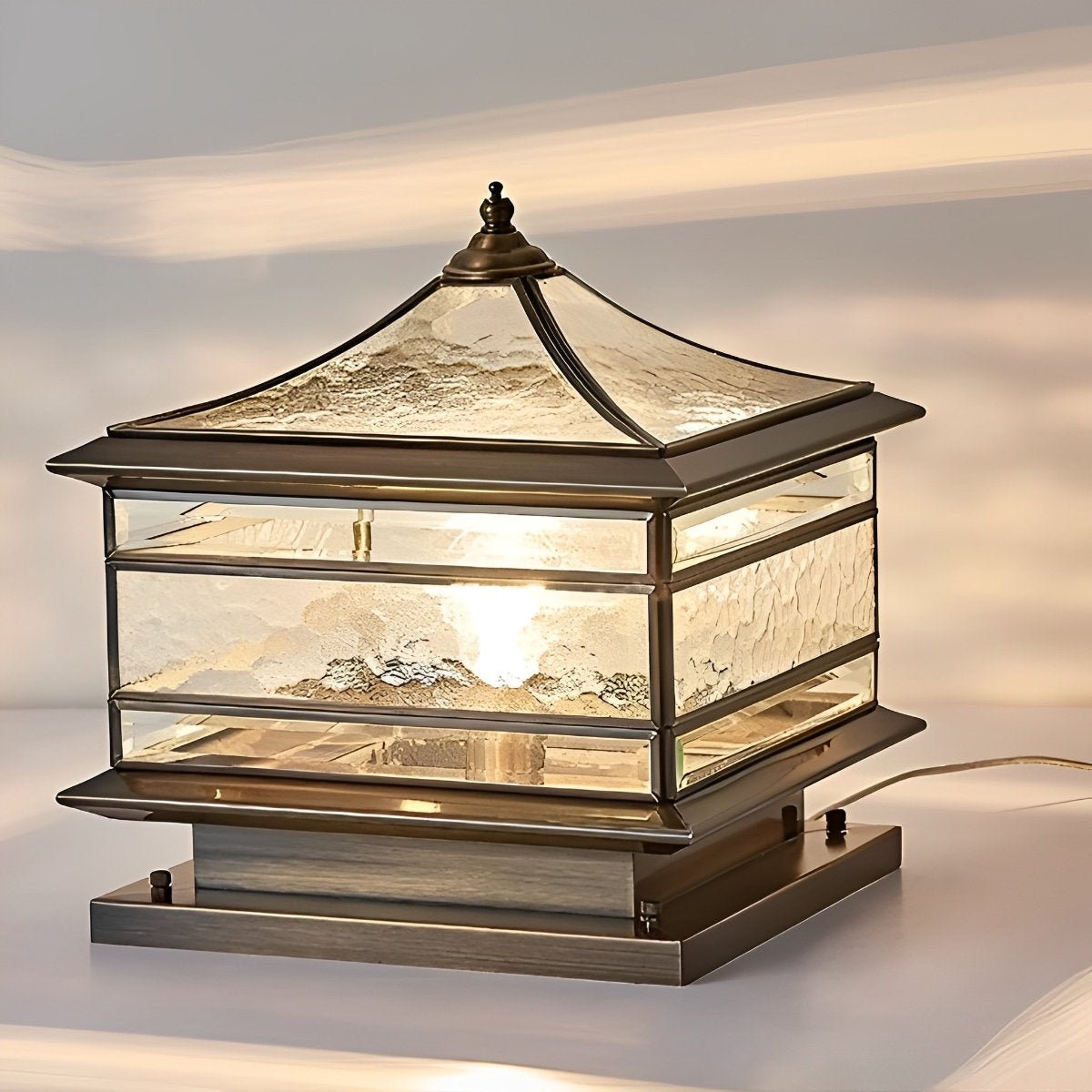 Paallamp Koper Glas IP65 Zonne-energie Bedraad Tuin Hek Poort Villa Buitenlamp Sokkel Kolom Klassiek Sfeerverlichting | Sansoti