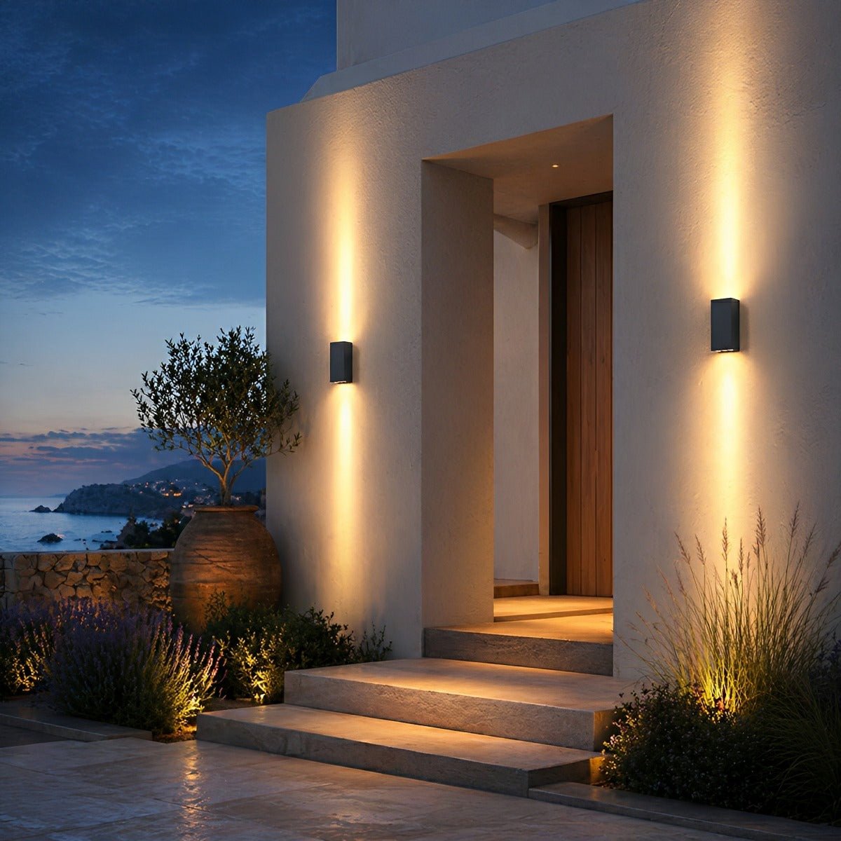 Waterproof LED Outdoor Wall Light Aluminum Glass Black 3000K Warm Light Garden & Courtyard | Sansoti