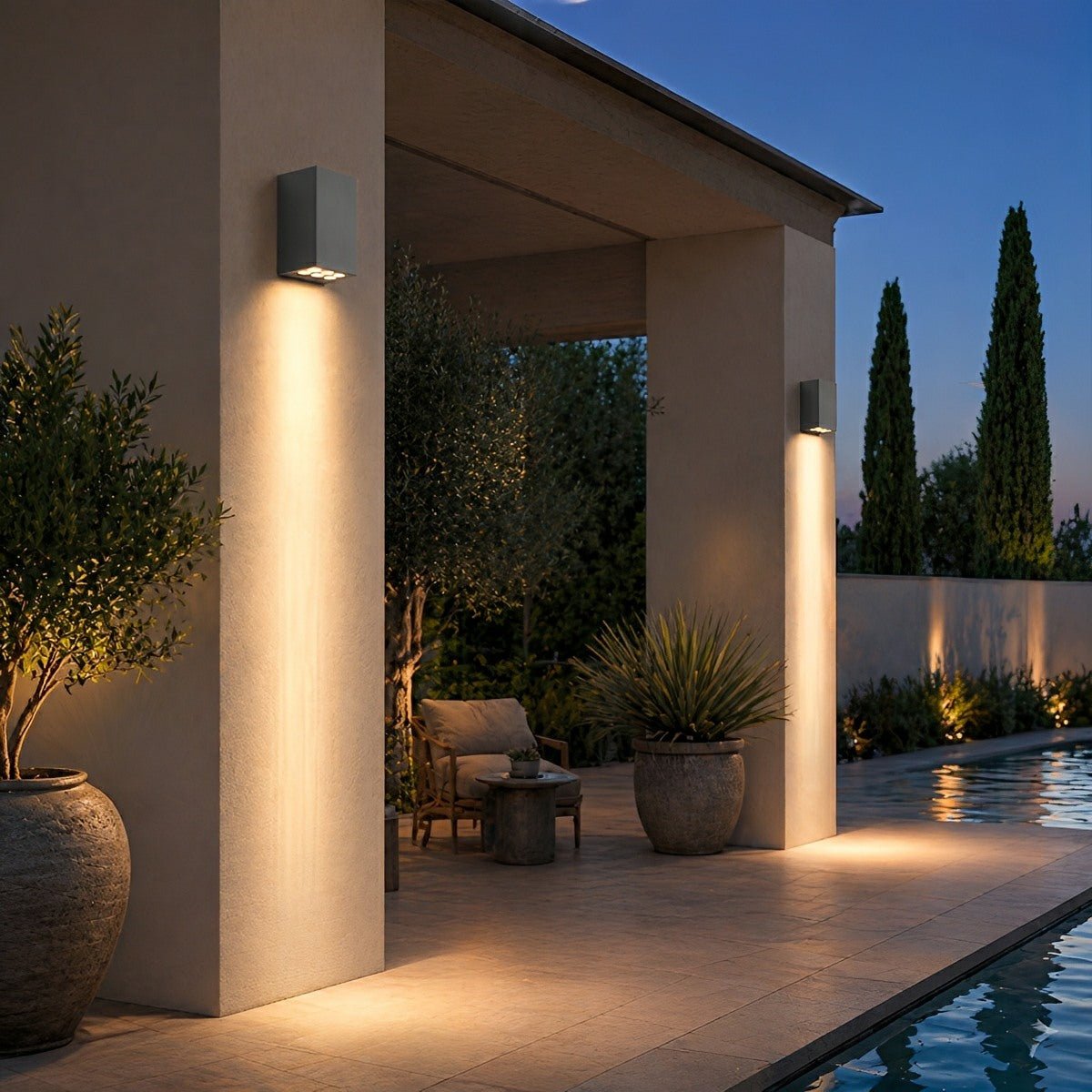 Waterproof LED Outdoor Wall Light Aluminum Glass Black 3000K Warm Light Garden & Courtyard | Sansoti