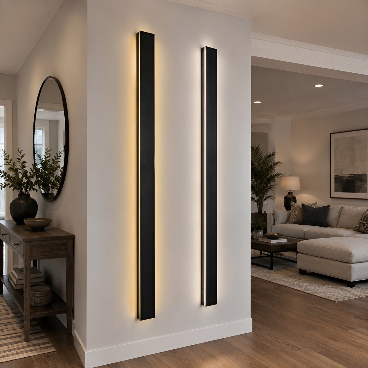 Waterproof black aluminum outdoor LED wall light 30-150cm for garden, terrace, entrance, front door, and facade lighting | Sansoti