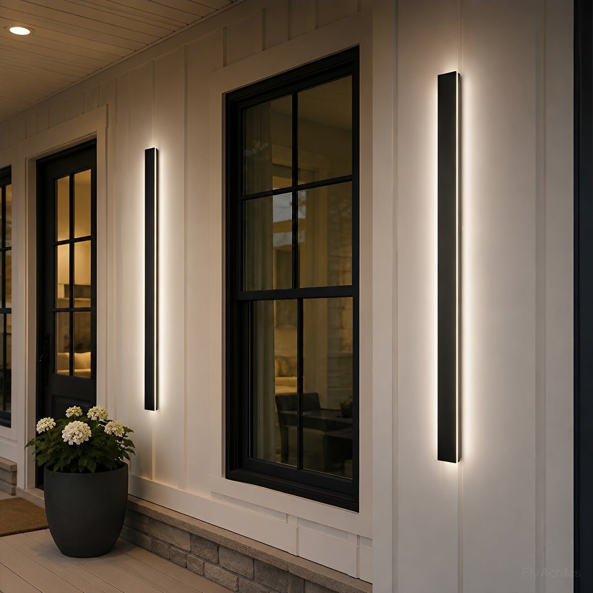 Waterproof black aluminum outdoor LED wall light 30-150cm for garden, terrace, entrance, front door, and facade lighting | Sansoti