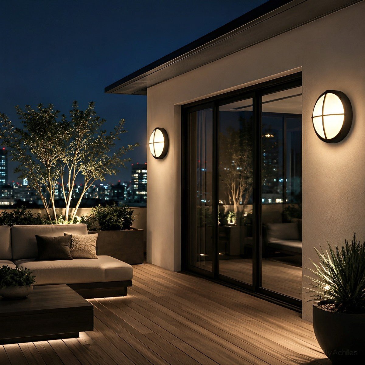 LED Outdoor Round Wall Light Waterproof IP56 Aluminum Minimalist Black White for Veranda Garden Patio | Sansoti