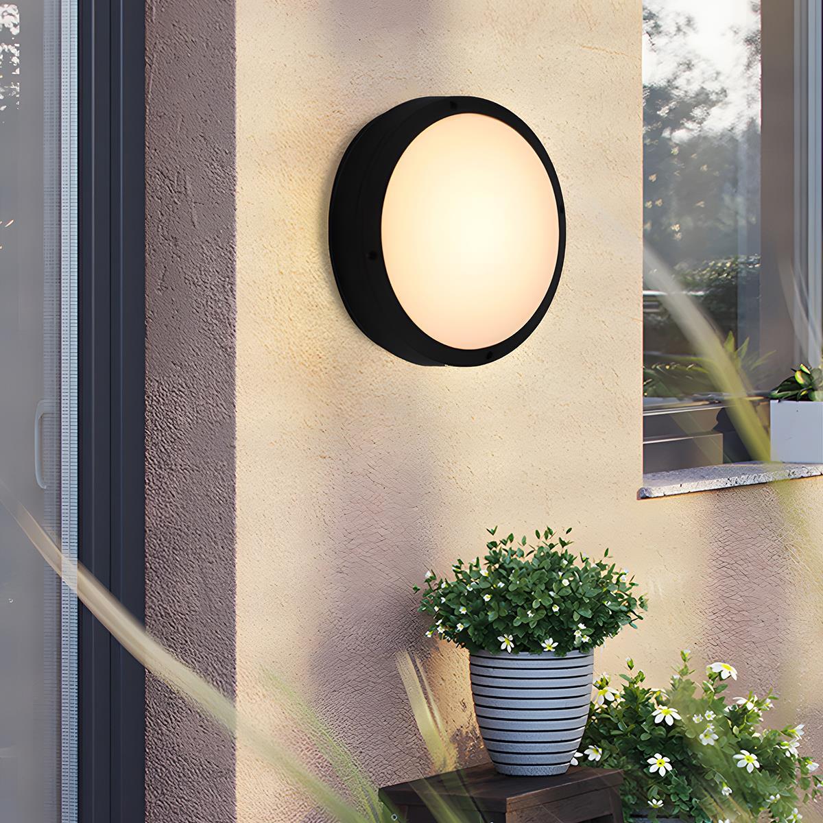 LED Outdoor Round Wall Light Waterproof IP56 Aluminum Minimalist Black White for Veranda Garden Patio | Sansoti