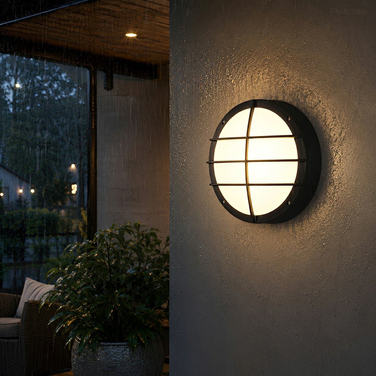 LED Outdoor Round Wall Light Waterproof IP56 Aluminum Minimalist Black White for Veranda Garden Patio | Sansoti