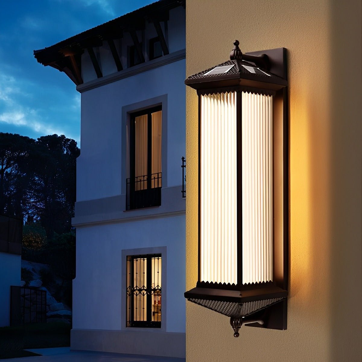 Buitenwandlamp Solar Aluminium Geribbeld Glas Koffiebruin IP55 Gevel Veranda Tuin Retro Wandlamp Buiten Lantaarn Villa | Sansoti