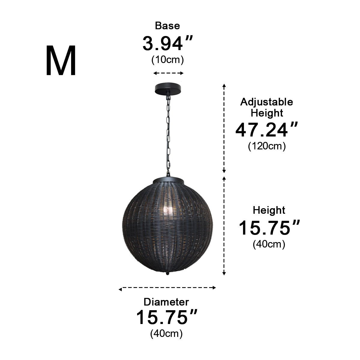 Hanglamp Buiten Rotan Zwart E27 Tuin Retro Ronde Buitenlamp Verstelbaar Snoer Patio Veranda Buitenverlichting Landelijk | Sansoti