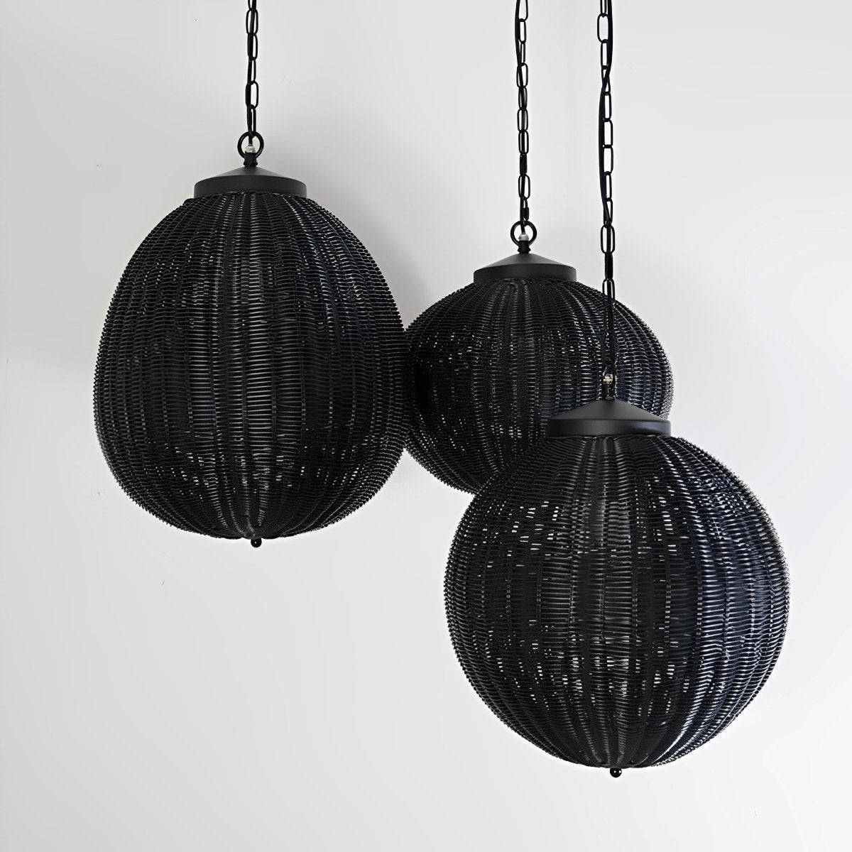 Hanglamp Buiten Rotan Zwart E27 Tuin Retro Ronde Buitenlamp Verstelbaar Snoer Patio Veranda Buitenverlichting Landelijk | Sansoti