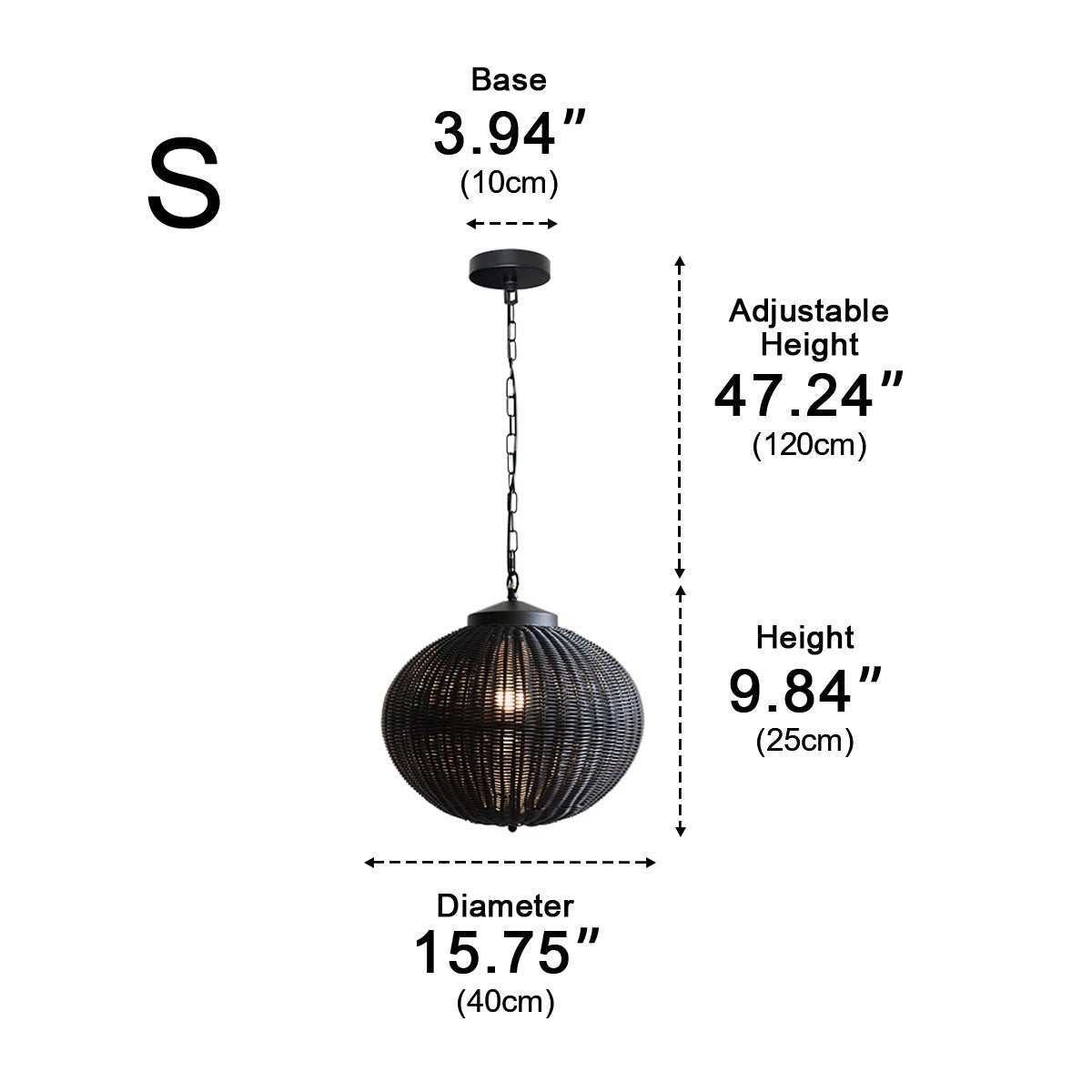 Hanglamp Buiten Rotan Zwart E27 Tuin Retro Ronde Buitenlamp Verstelbaar Snoer Patio Veranda Buitenverlichting Landelijk | Sansoti