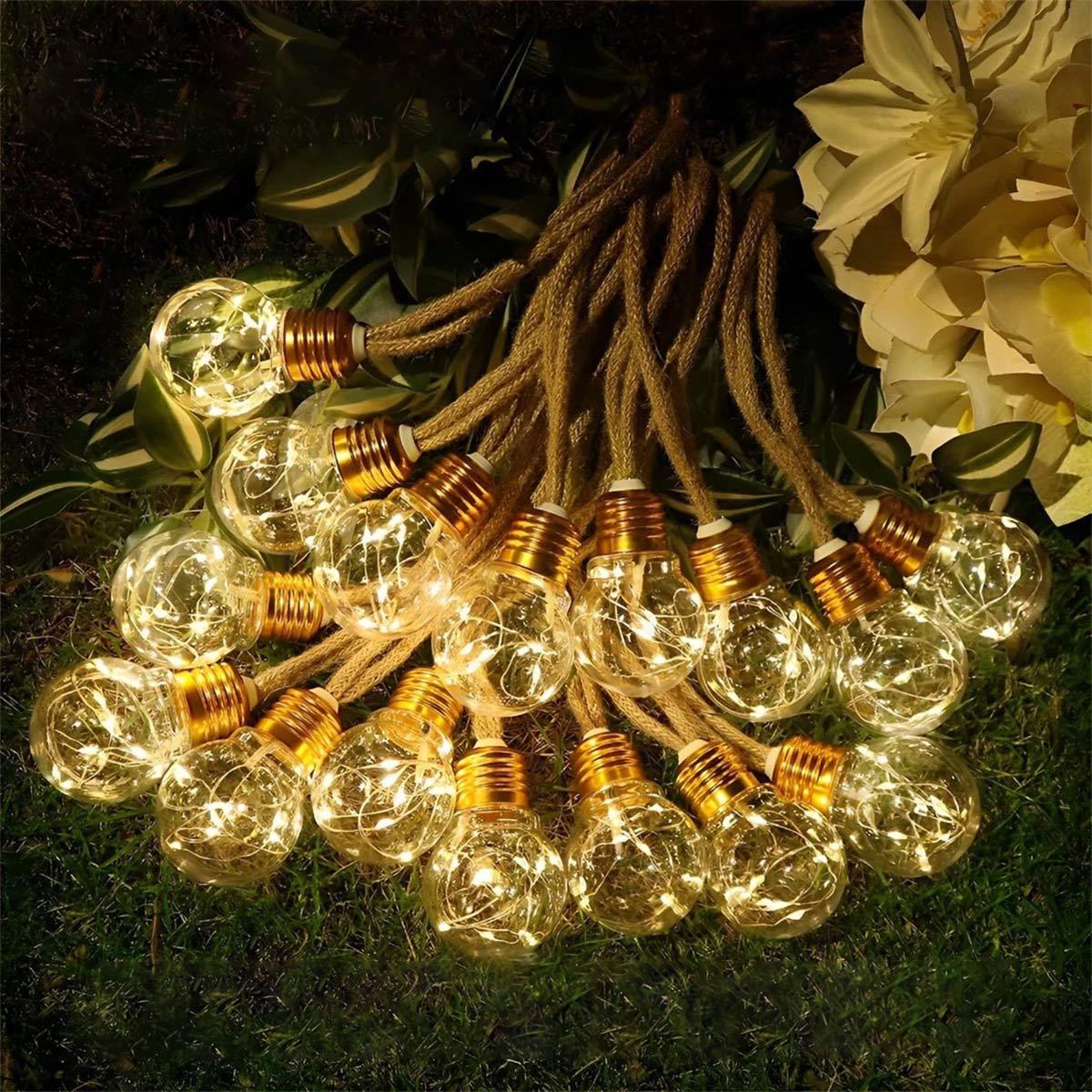 Lichtsnoer Edison Peertjes Solar 20 LED Warm Wit Buiten Tuin Terras Vintage Sfeerverlichting Retro Hanglampen Feestverlichting Zonne-energie | Sansoti