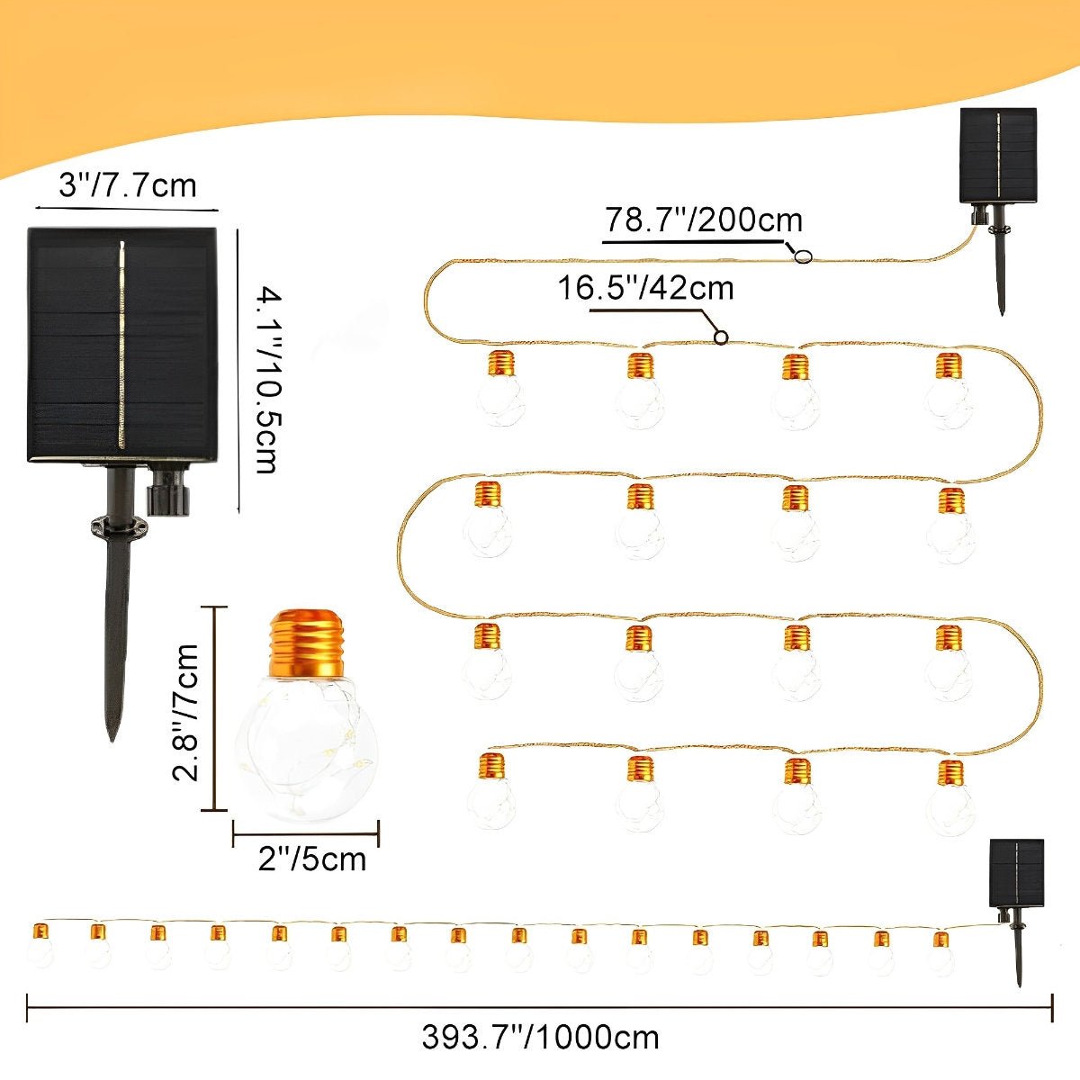 Lichtsnoer Edison Peertjes Solar 20 LED Warm Wit Buiten Tuin Terras Vintage Sfeerverlichting Retro Hanglampen Feestverlichting Zonne-energie | Sansoti