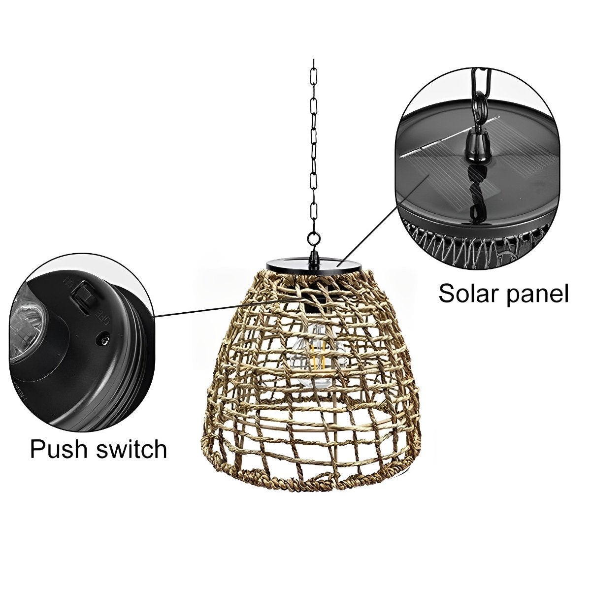 Lanterne extérieure suspendue solaire en forme de cloche, étanche IP44, éclairage LED de jardin pour terrasse, véranda et jardin | Sansoti