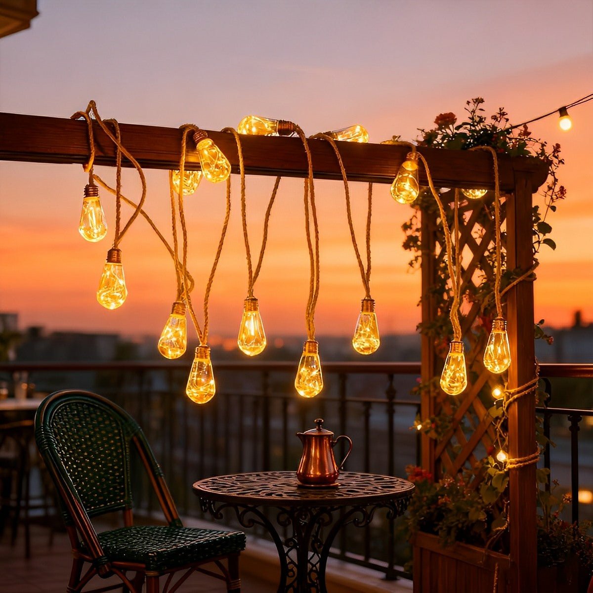 Lichtsnoer Edison Peertjes Solar 20 LED Warm Wit Buiten Tuin Terras Vintage Sfeerverlichting Retro Hanglampen Feestverlichting Zonne-energie | Sansoti