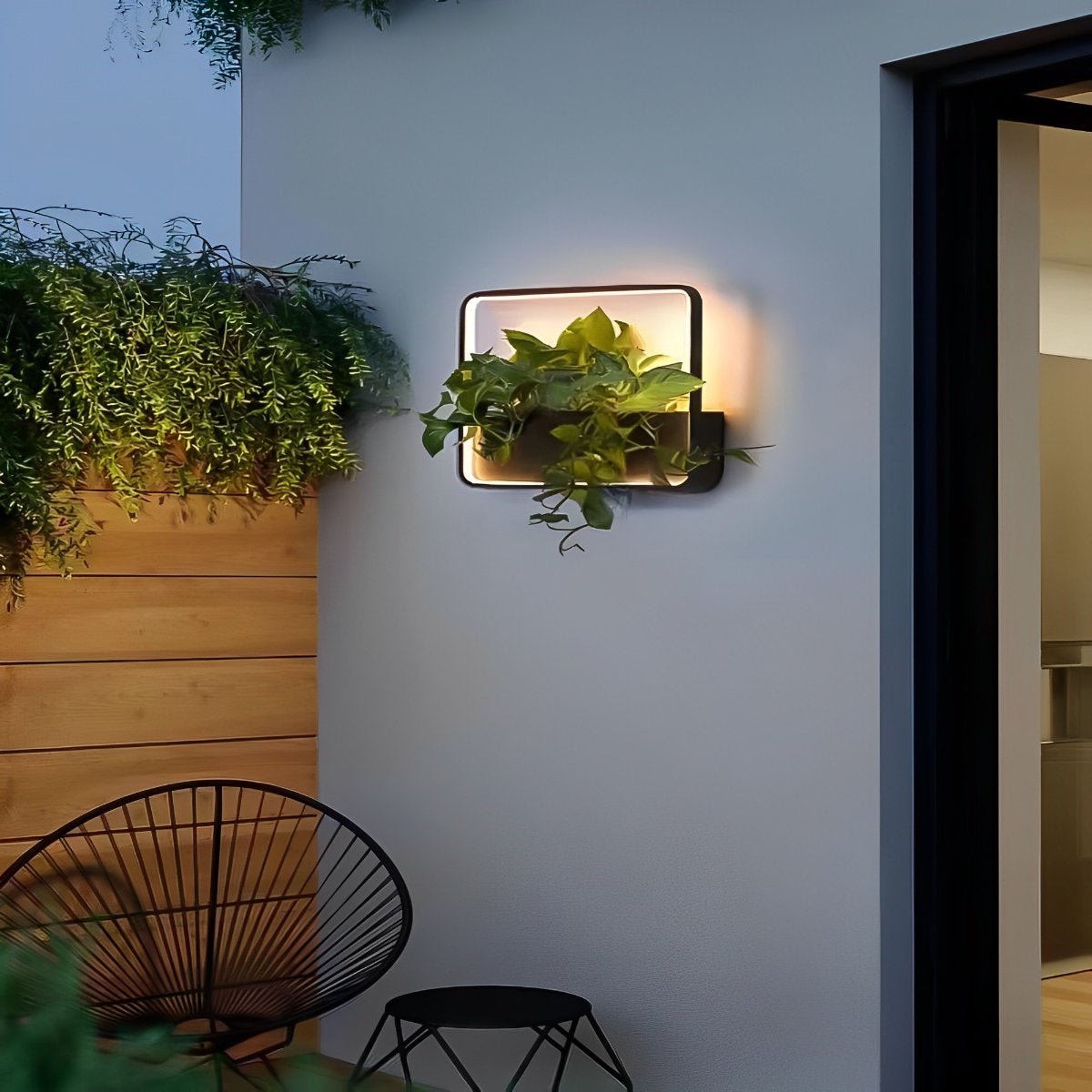 Outdoor Wall Light with Integrated Planter Solar-Powered LED Black Waterproof Garden Lighting Patio | Sansoti