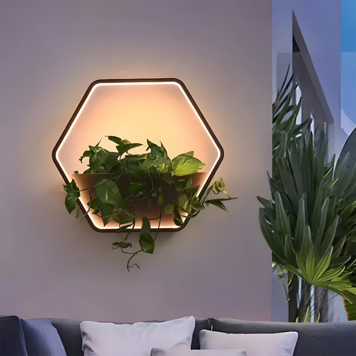 Outdoor Wall Light with Integrated Planter Solar-Powered LED Black Waterproof Garden Lighting Patio | Sansoti
