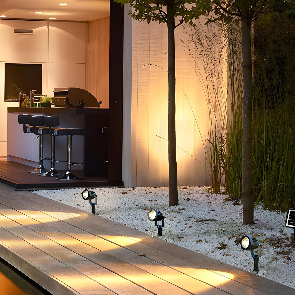 Tuinspot Zonne-energie LED 3W Zwart IP65 Tuin Gazon Prikspot Oprit Boomverlichting Buitenspot Solar | Sansoti
