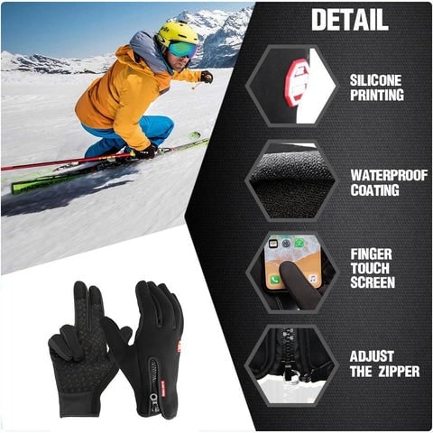 Thermohandschuhe Touchscreen Wasserdicht Fleece-Winterhandschuhe Schwarz Outdoor Warm Bequem | Sansoti