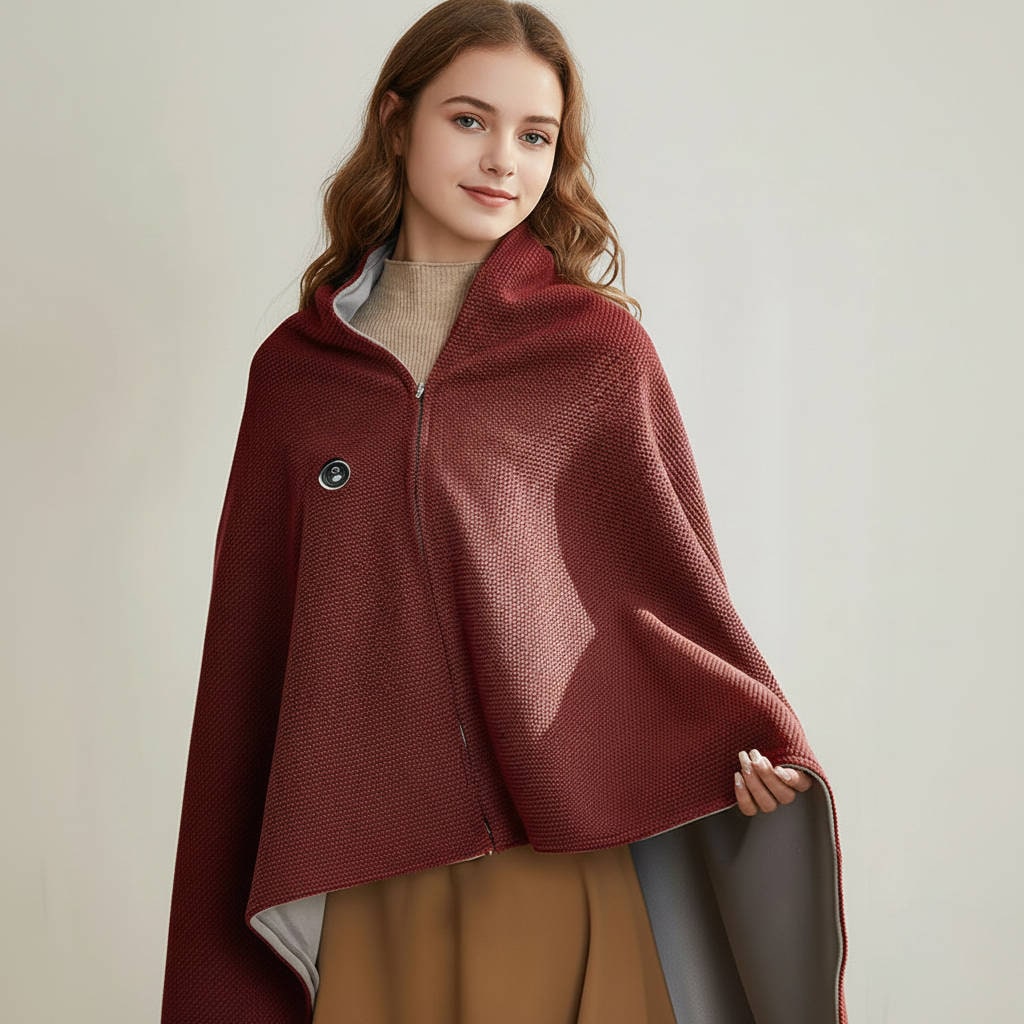Beheizbare Wickeldecke USB 150x80 cm Waffelstoff-Fleece mit Kapuze Grau Khaki Grün Rot für die Arbeit von zu Hause | Sansoti