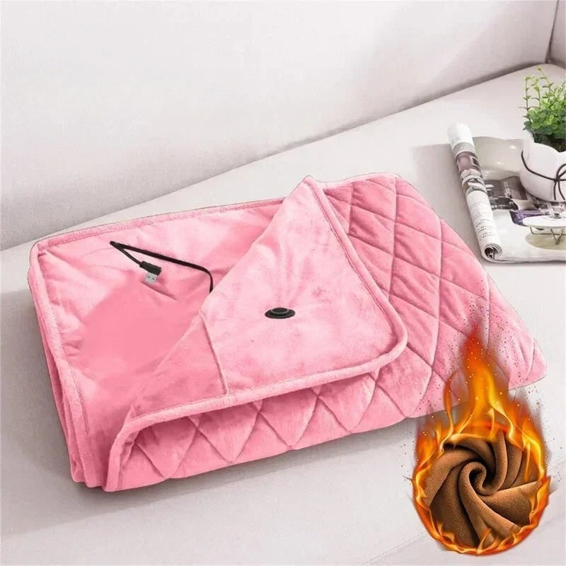 Beheizbare Umschlagdecke USB Plüsch-Fleece Druckknopfverschluss Braun Grau Rosa Homeoffice Reisen Sofa | Sansoti