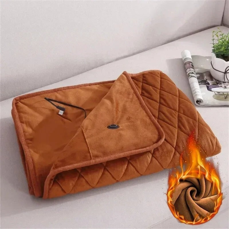 Beheizbare Umschlagdecke USB Plüsch-Fleece Druckknopfverschluss Braun Grau Rosa Homeoffice Reisen Sofa | Sansoti