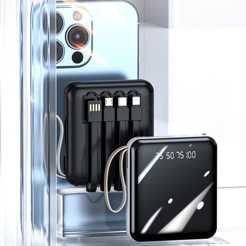 Compacte Powerbank 20000mAh Geïntegreerde Kabels LED Display Snelladen Draagbaar Mobiel Opladen Onderweg | Sansoti