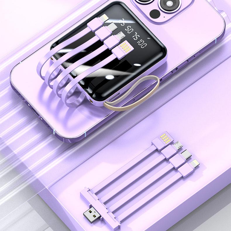 Compacte Powerbank 20000mAh Geïntegreerde Kabels LED Display Snelladen Draagbaar Mobiel Opladen Onderweg | Sansoti