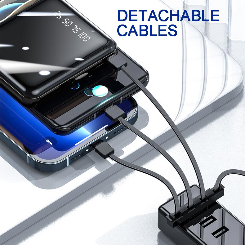 Compacte Powerbank 20000mAh Geïntegreerde Kabels LED Display Snelladen Draagbaar Mobiel Opladen Onderweg | Sansoti
