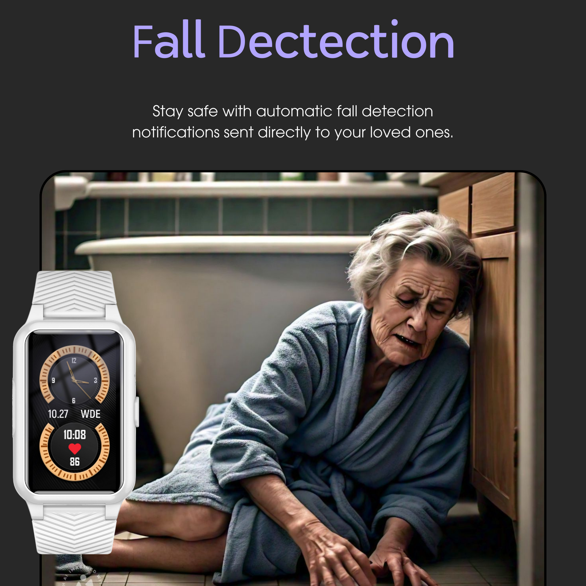 Smartwatch met Valdetectie GPS Noodoproep voor Senioren Veiligheid Waterdicht Gezondheidsmonitor Horloge | Sansoti