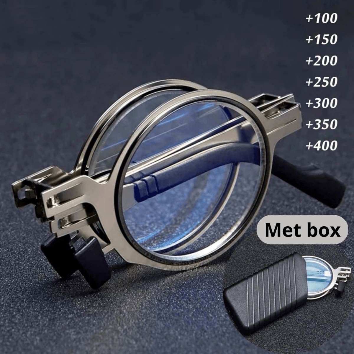 Opvouwbare Leesbril Metalen Montuur Vierkant Model met Hardcase Zakformaat Compact Handig voor Onderweg | Sansoti
