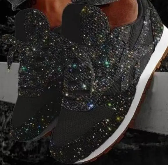 Glitter Sneakers Dames met Veters Casual Sportschoenen Glanzende Afwerking Comfortabel voor Dagelijks Gebruik | Sansoti