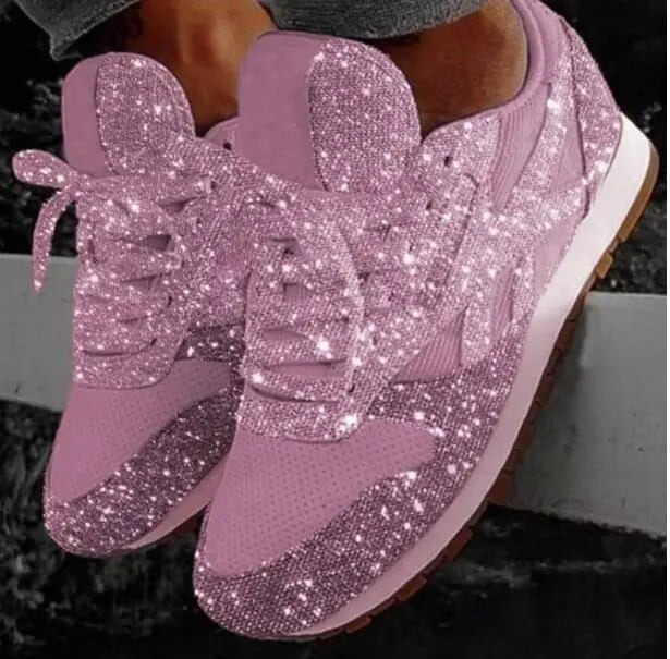 Glitter Sneakers Dames met Veters Casual Sportschoenen Glanzende Afwerking Comfortabel voor Dagelijks Gebruik | Sansoti