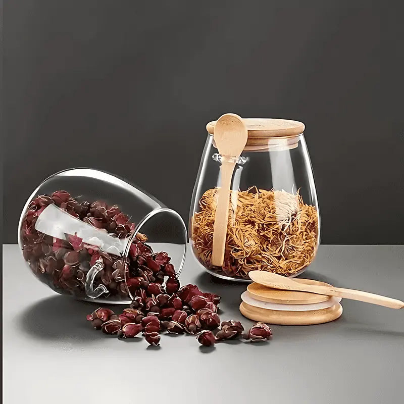 Vorratsgläser mit Bambusdeckel Luftdicht Kaffee Tee Müsli Küchen Set | Restfield