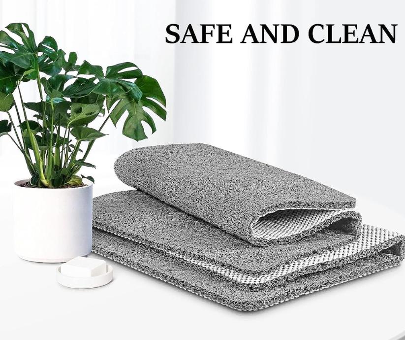 Douchemat Antislip PVC Grijs Badkamer Sneldrogend Waterdoorlatend Loofah Textuur Douchemat Schimmelbestendig Op Maat Knipbaar | Sansoti