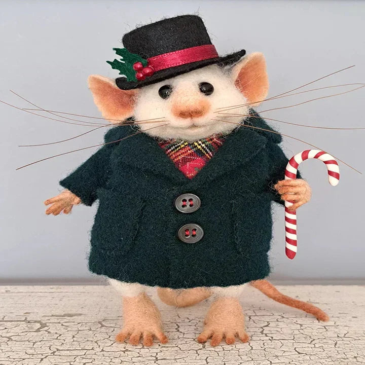 Handmade Felt Mouse Decorative Figurine - Wool & Leather - 7,6 cm - Cute Ornament for Seasonal Décor | Sansoti