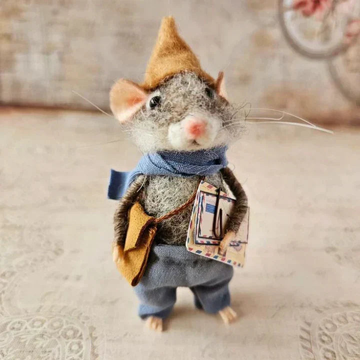 Handmade Felt Mouse Decorative Figurine - Wool & Leather - 7,6 cm - Cute Ornament for Seasonal Décor | Sansoti