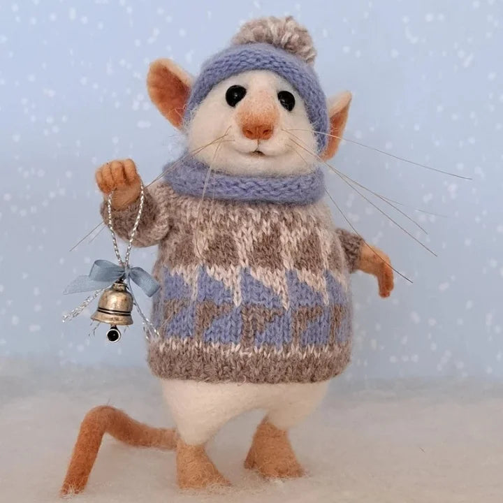 Handmade Felt Mouse Decorative Figurine - Wool & Leather - 7,6 cm - Cute Ornament for Seasonal Décor | Sansoti