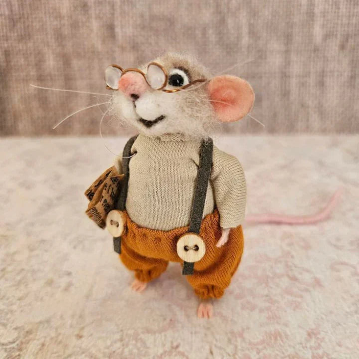 Handmade Felt Mouse Decorative Figurine - Wool & Leather - 7,6 cm - Cute Ornament for Seasonal Décor | Sansoti